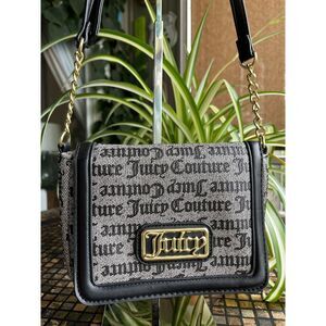 Juicy Couture "Juicy" Crossbody Black Grey Gold Bag Purse NWOT